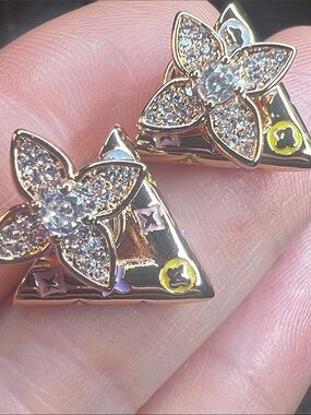 Gold Crystal Monogram Triangle Stud Earrings